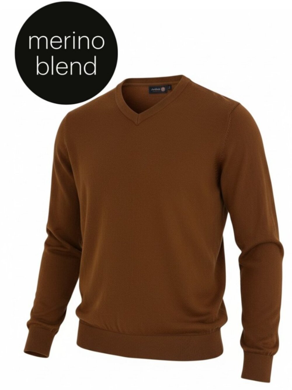 ANTHONY OF LONDON Cognac Brown Merino Wool V-Neck Sweater size L
